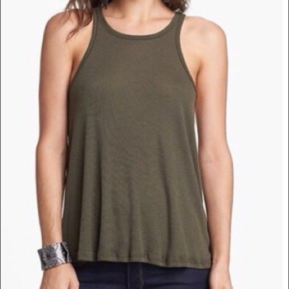 Free People Ribbed Tank Top Womens Size XS Army Green Racerback Flowy Athleisure - Picture 1 of 6